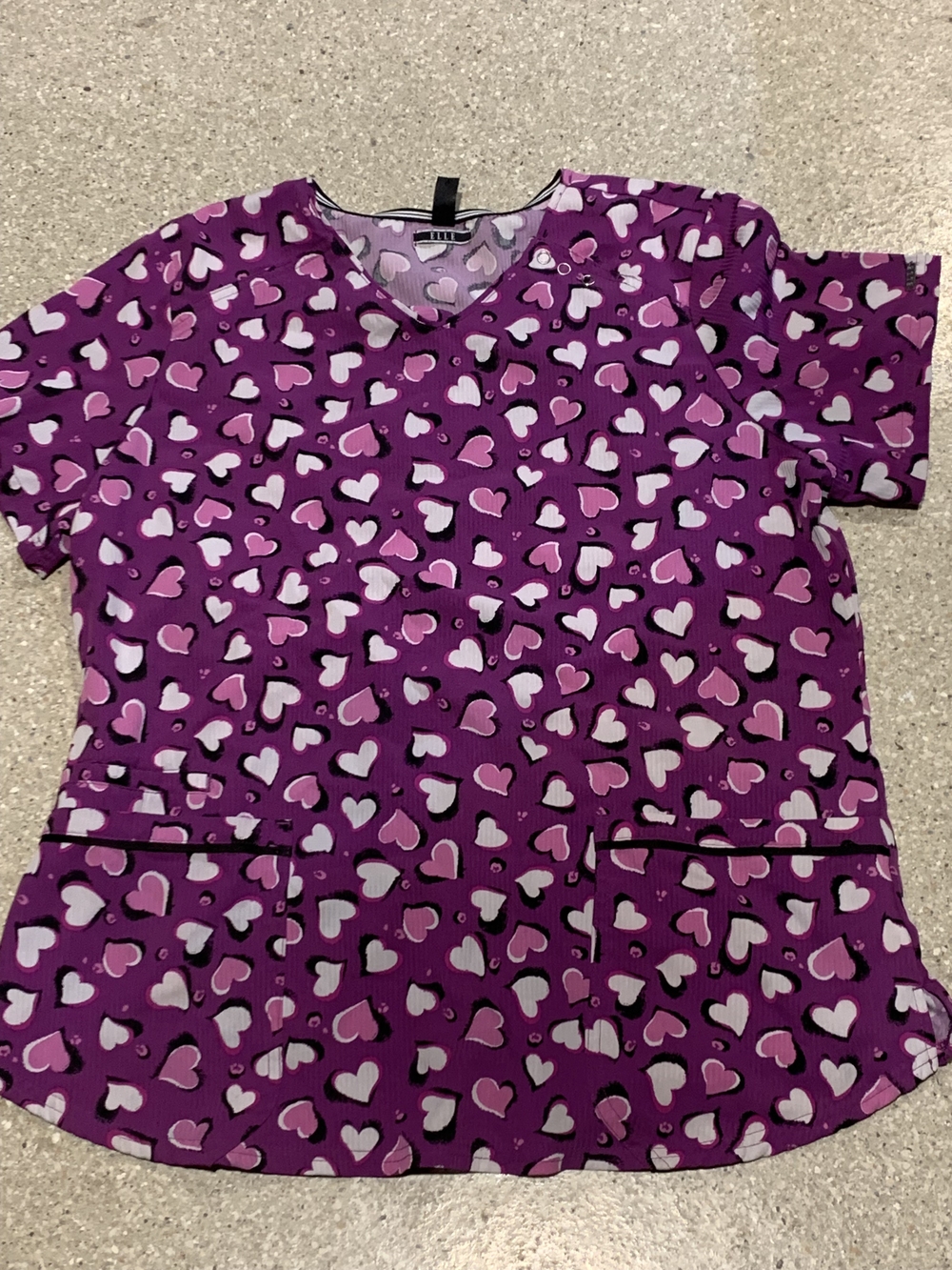 #697 "Elle" Purple Heart Print Medical Scrub Top